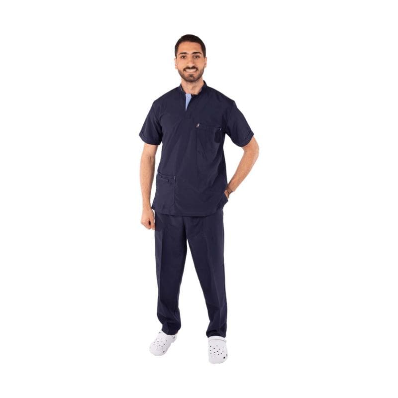 Royal Scrub Male Half Collar Short Sleeve Polyester XXLarge Dark Blue
