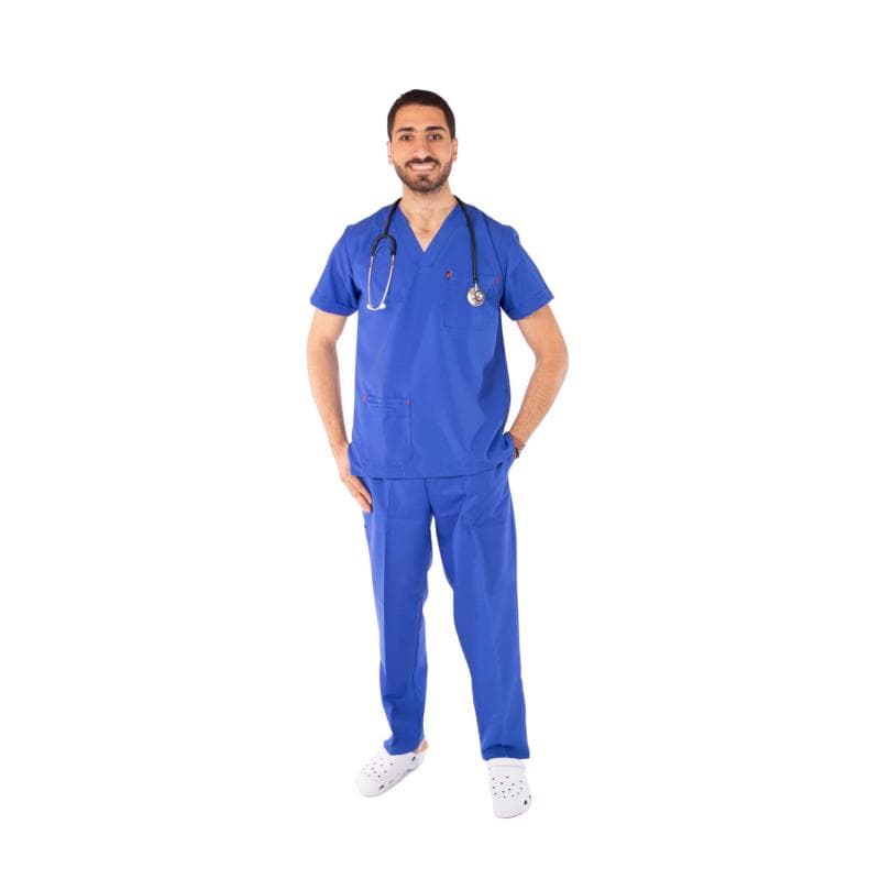 Classic Scrub Male V Shape Short Sleeve Polyester XLarge Blue
