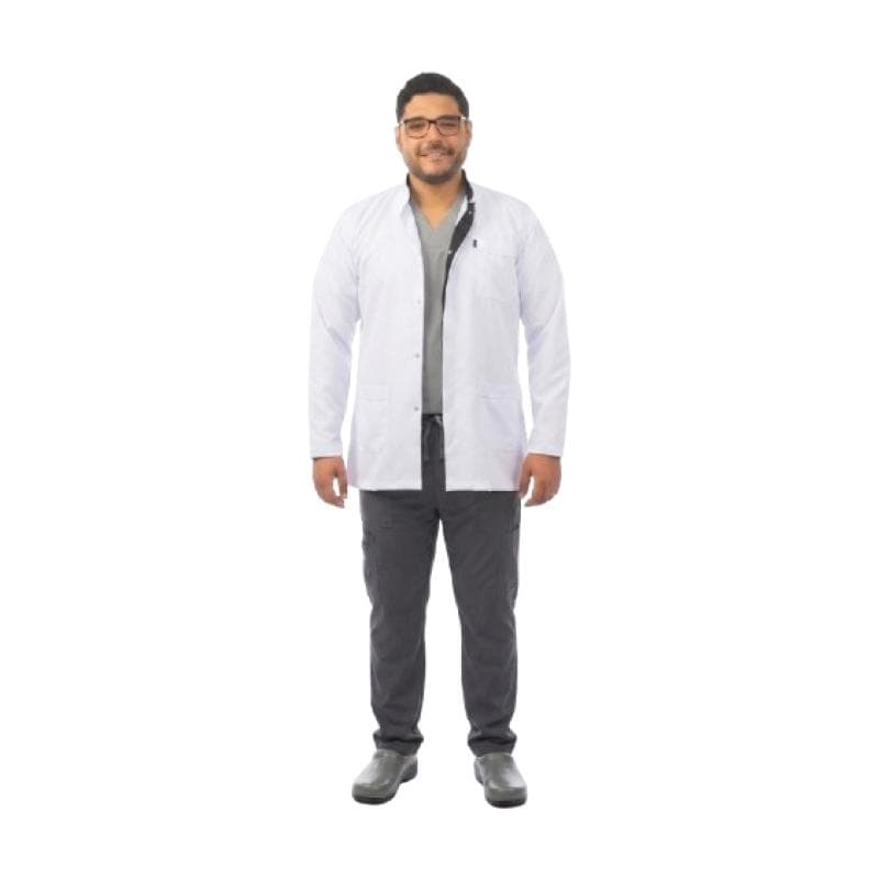 Royal Dental Coat Short Half Collar Long Sleeve Press Button Male Polyester Large White And Black